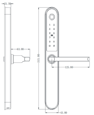 Porta de entrada conveniente fechadura comercial inteligente 315 * 43 * 21mm 4pcs baterias AA