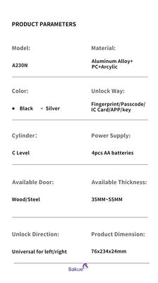 Conectividade Bluetooth de 60 minutos Bloqueio de porta Bluetooth Alimentado por 4 pilhas AA Bateria alcalina Sistema de Controle de Acesso para Edifícios Inteligentes